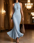Sofia halter neck ribbed knit maxi dress - front view