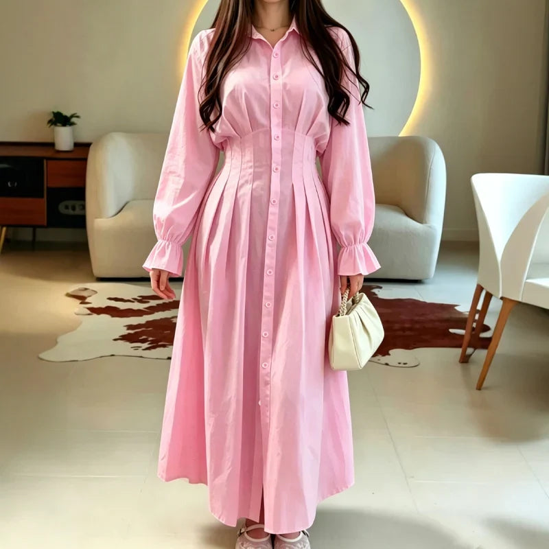 Colette | Pleated Waist Belted Shirt Dress