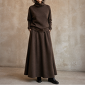 Brown knit sweater and maxi skirt set with pockets worn with black boots - view 15
