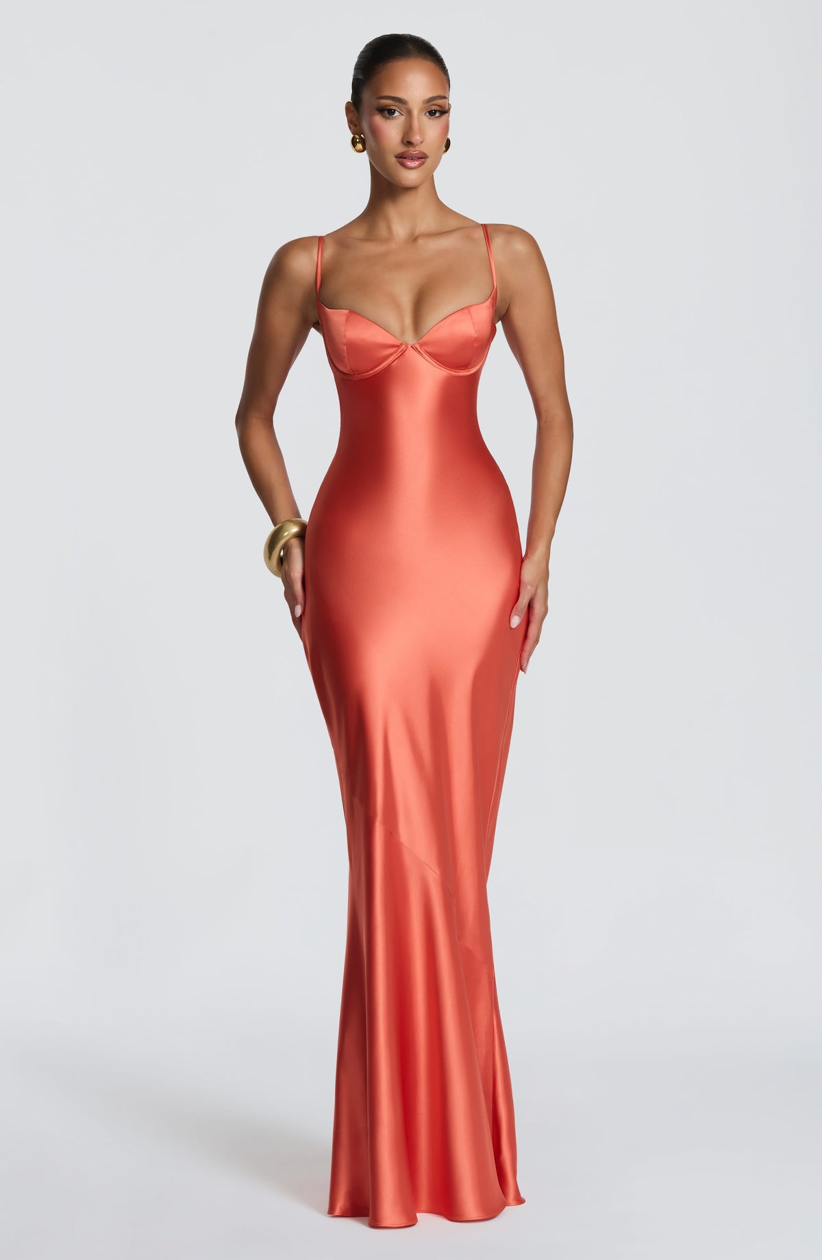 Talia formal satin maxi dress with cupped bodice and lace-up back