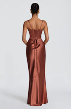 Talia formal satin maxi dress with cupped bodice and lace-up back - view 11