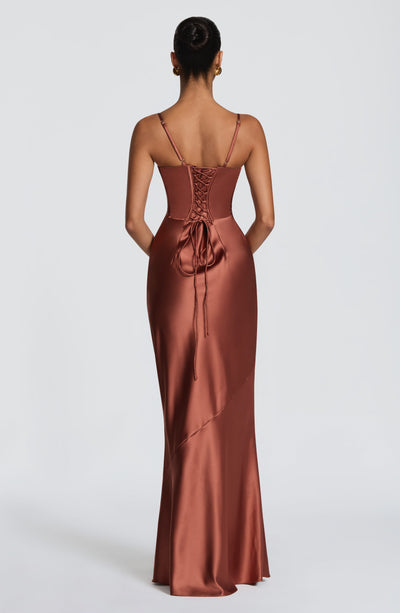 Talia formal satin maxi dress with cupped bodice and lace-up back - view 11
