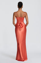 Talia formal satin maxi dress with cupped bodice and lace-up back - view 2