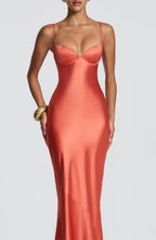 Talia formal satin maxi dress with cupped bodice and lace-up back - view 3