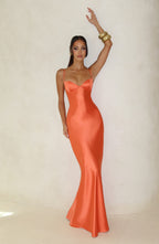 Talia formal satin maxi dress with cupped bodice and lace-up back - view 4