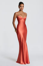 Talia formal satin maxi dress with cupped bodice and lace-up back - view 5