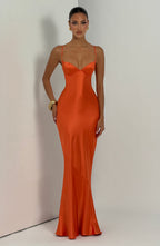 Talia formal satin maxi dress with cupped bodice and lace-up back - view 6