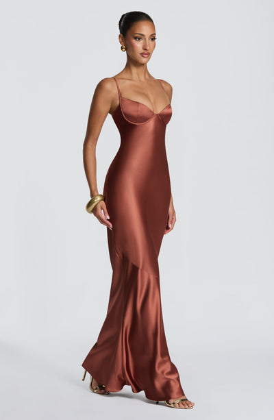 Talia formal satin maxi dress with cupped bodice and lace-up back - view 7