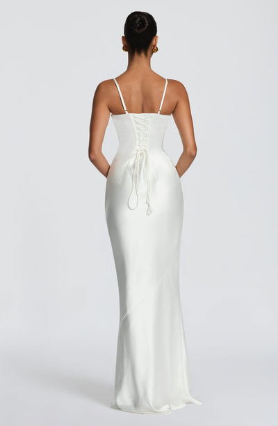 Talia formal satin maxi dress with cupped bodice and lace-up back - view 8