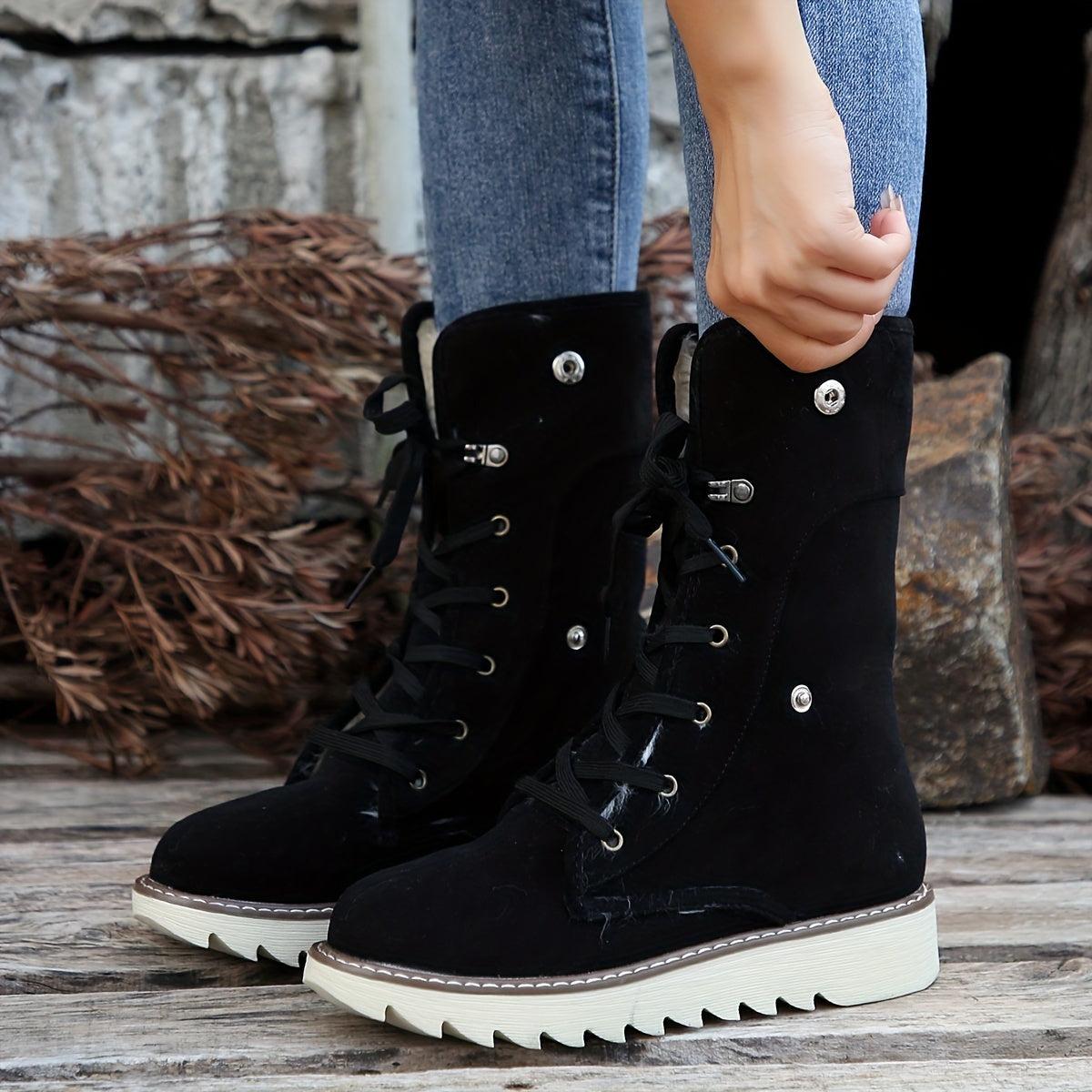 Talia | Lined Lace-Up Winter Boots with Plush Collar