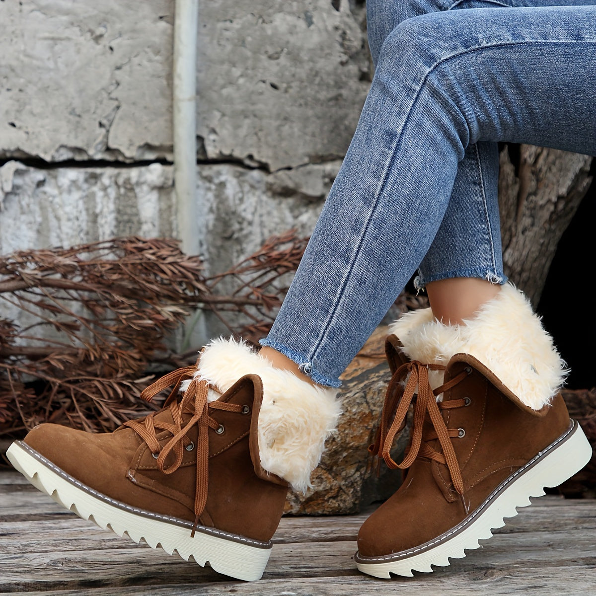 Talia | Lined Lace-Up Winter Boots with Plush Collar