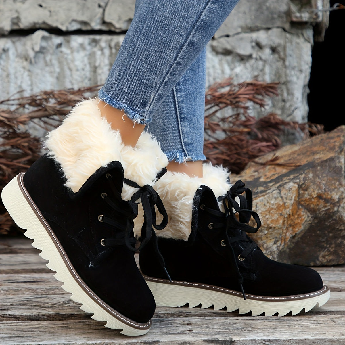 Talia | Lined Lace-Up Winter Boots with Plush Collar