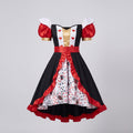 Women's Queen of Hearts costume dress with playing-card print underskirt and red satin ruffle trim - view 4
