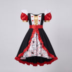 Women's Queen of Hearts costume dress with playing-card print underskirt and red satin ruffle trim - view 4