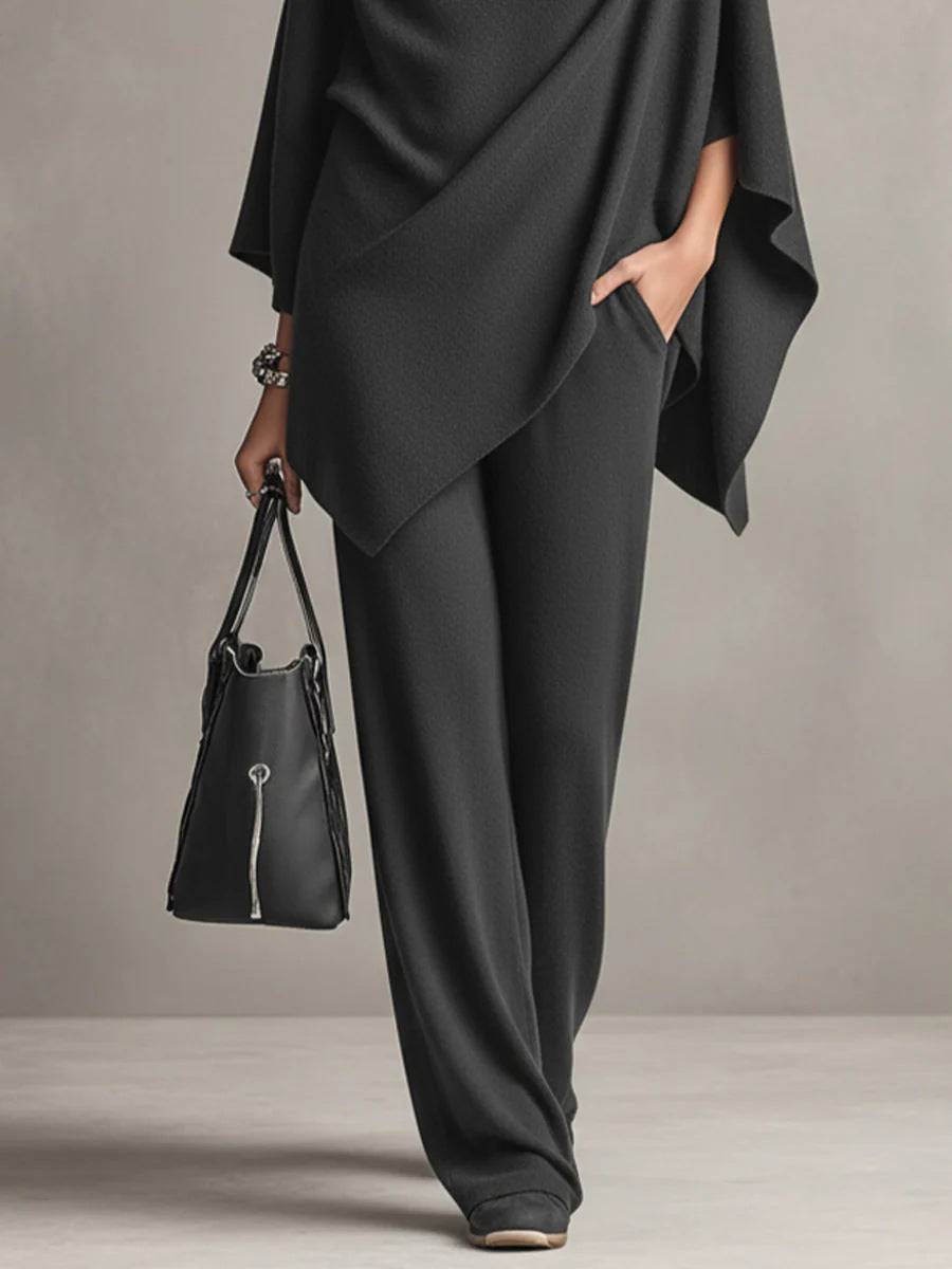 Tamsin two piece set with draped cowl top and wide leg pants - view 3