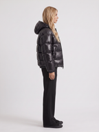 Glossy women's puffer jacket with hood and stand collar - view 10