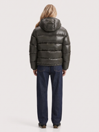 Glossy women's puffer jacket with hood and stand collar - view 5