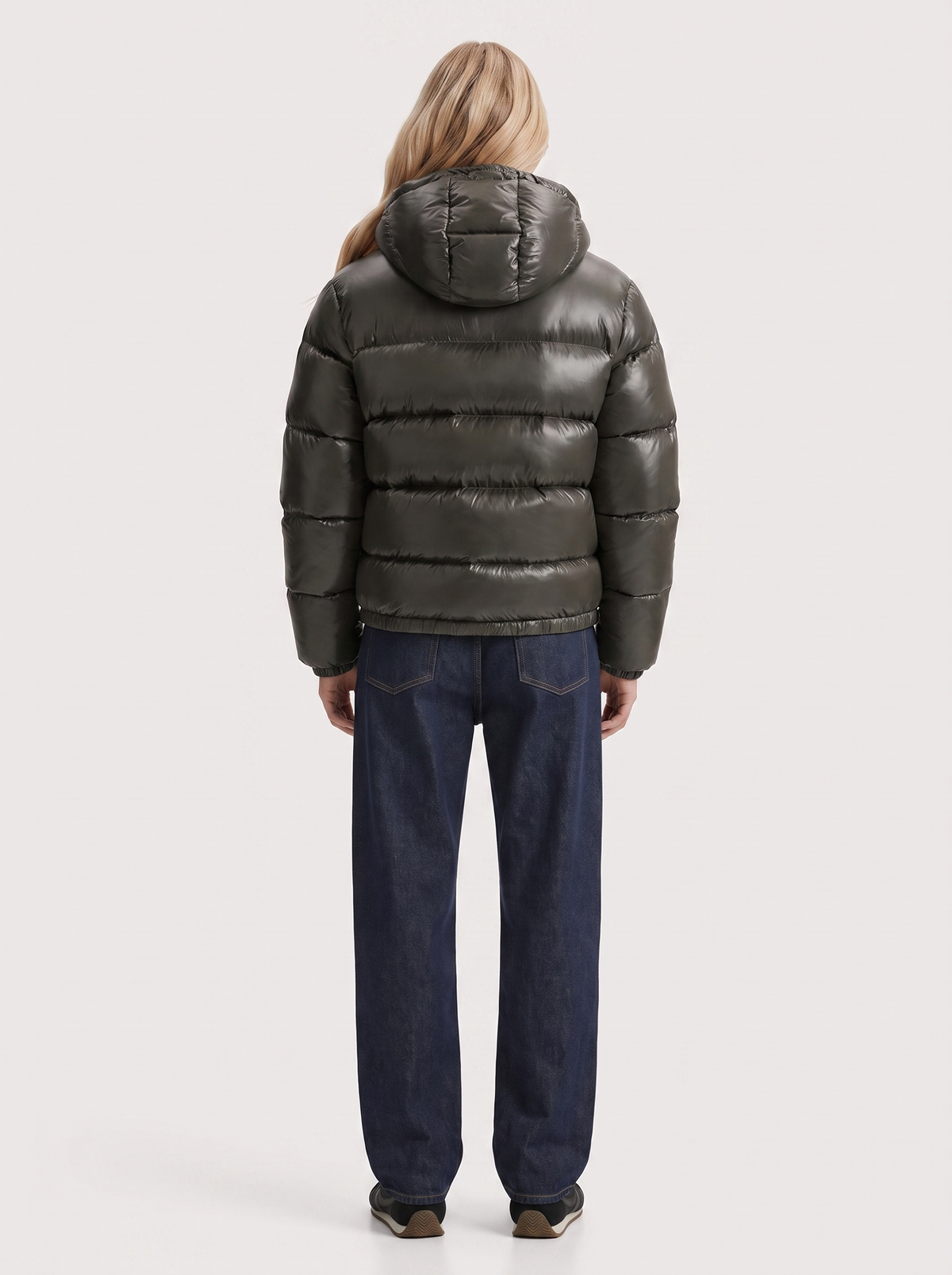Glossy women's puffer jacket with hood and stand collar - view 5