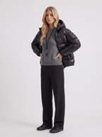 Glossy women's puffer jacket with hood and stand collar - view 9