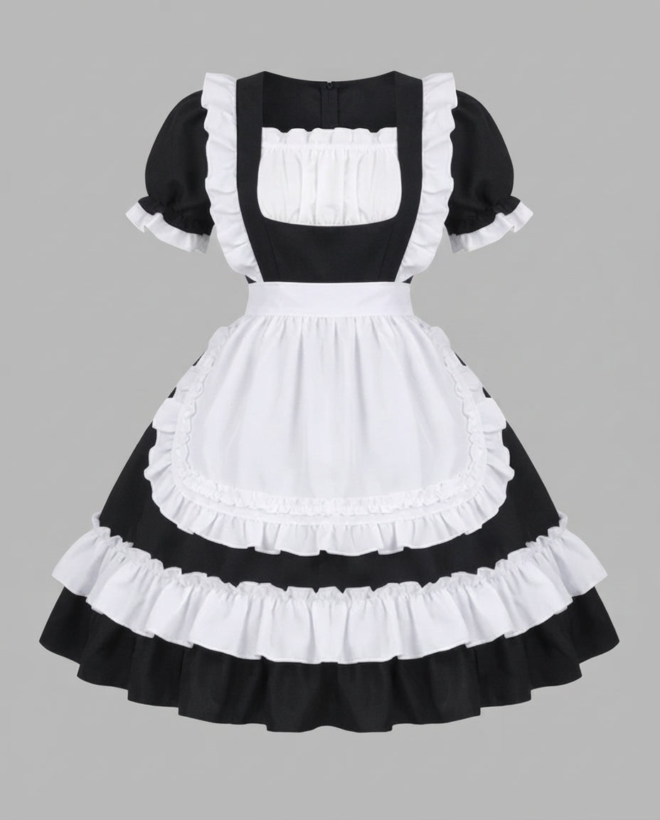 Women's ruffled maid Halloween costume dress with white apron and puff sleeves - view 4
