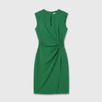 Sleeveless navy blue keyhole cocktail dress with ruched waist and faux wrap skirt - view 13
