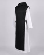 Women's nun Halloween costume with black hooded tabard over white long-sleeve robe - view 4