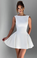 Sleeveless boat neck backless mini dress with fitted bodice and full flared skirt - view 10