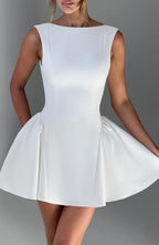 Sleeveless boat neck backless mini dress with fitted bodice and full flared skirt - view 8