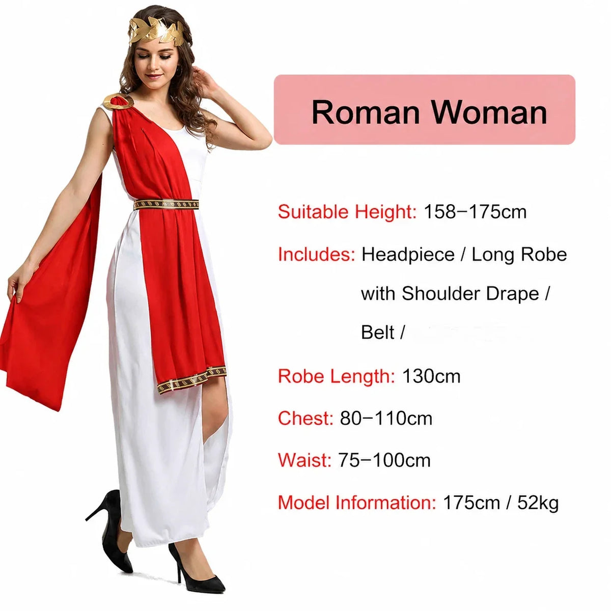 Greek couples Halloween costume, white gown and tunic with red drape and gold trim - view 8