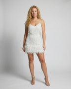 Cocktail sequin dress with tiered fringe and feather-trimmed hem - view 2