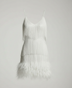 Cocktail sequin dress with tiered fringe and feather-trimmed hem - view 3