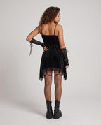 Gothic velvet costume dress with lace-up corset bodice, cross charm and lace-trimmed ruffled high-low skirt - view 3