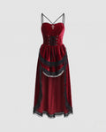 Gothic velvet costume dress with lace-up corset bodice, cross charm and lace-trimmed ruffled high-low skirt - view 4