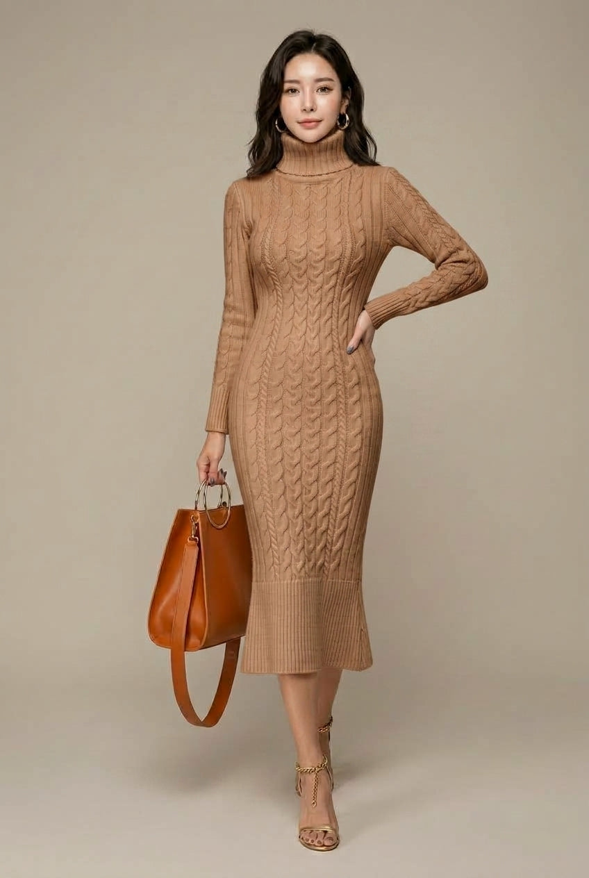 Emmeline cable knit turtleneck midi dress - view 7