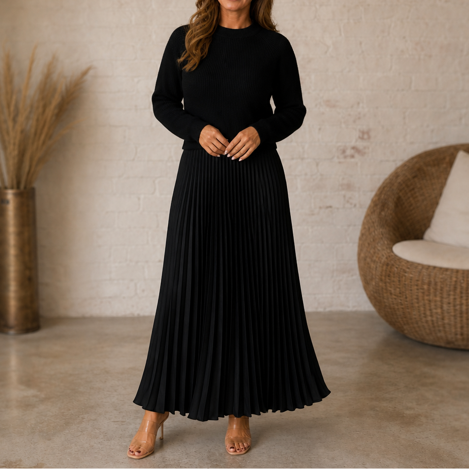 Anouk | Sweater Bodice Pleated Maxi Dress