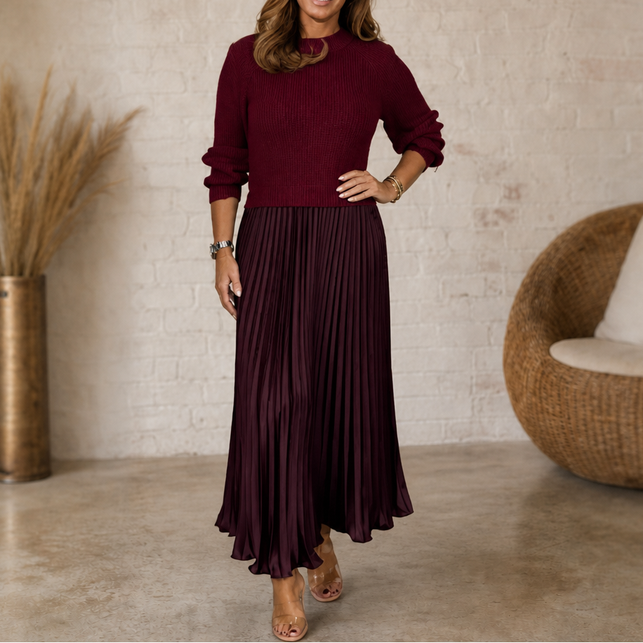 Anouk | Sweater Bodice Pleated Maxi Dress