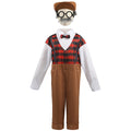 Kids old man Halloween costume with printed plaid vest, suspenders, white sleeves and cuffed pants - view 6