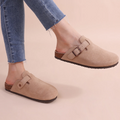 Buckle clog slippers for women with closed round toe and cushioned sole