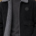 Corduroy zip up jacket with fleece-look collar worn over a crewneck - view 2