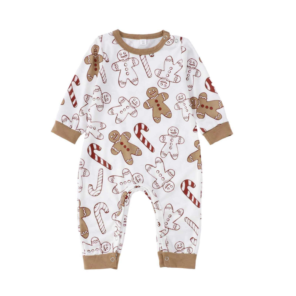 Family wearing matching gingerbread Christmas pajamas with Cookie Baking Crew raglan tops - view 10