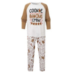 Family wearing matching gingerbread Christmas pajamas with Cookie Baking Crew raglan tops - view 7