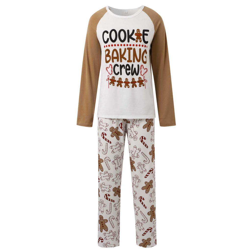 Family wearing matching gingerbread Christmas pajamas with Cookie Baking Crew raglan tops - view 8