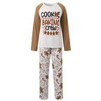 Family wearing matching gingerbread Christmas pajamas with Cookie Baking Crew raglan tops - view 8