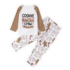 Family wearing matching gingerbread Christmas pajamas with Cookie Baking Crew raglan tops - view 9