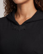 Black hooded Halloween costume dress with bat wings and bell sleeves - view 3