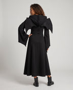 Black hooded Halloween costume dress with bat wings and bell sleeves - view 4
