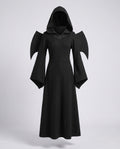 Black hooded Halloween costume dress with bat wings and bell sleeves - view 5