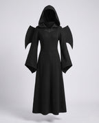 Black hooded Halloween costume dress with bat wings and bell sleeves - view 5