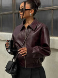 Odetta faux leather zip up bomber jacket - front view