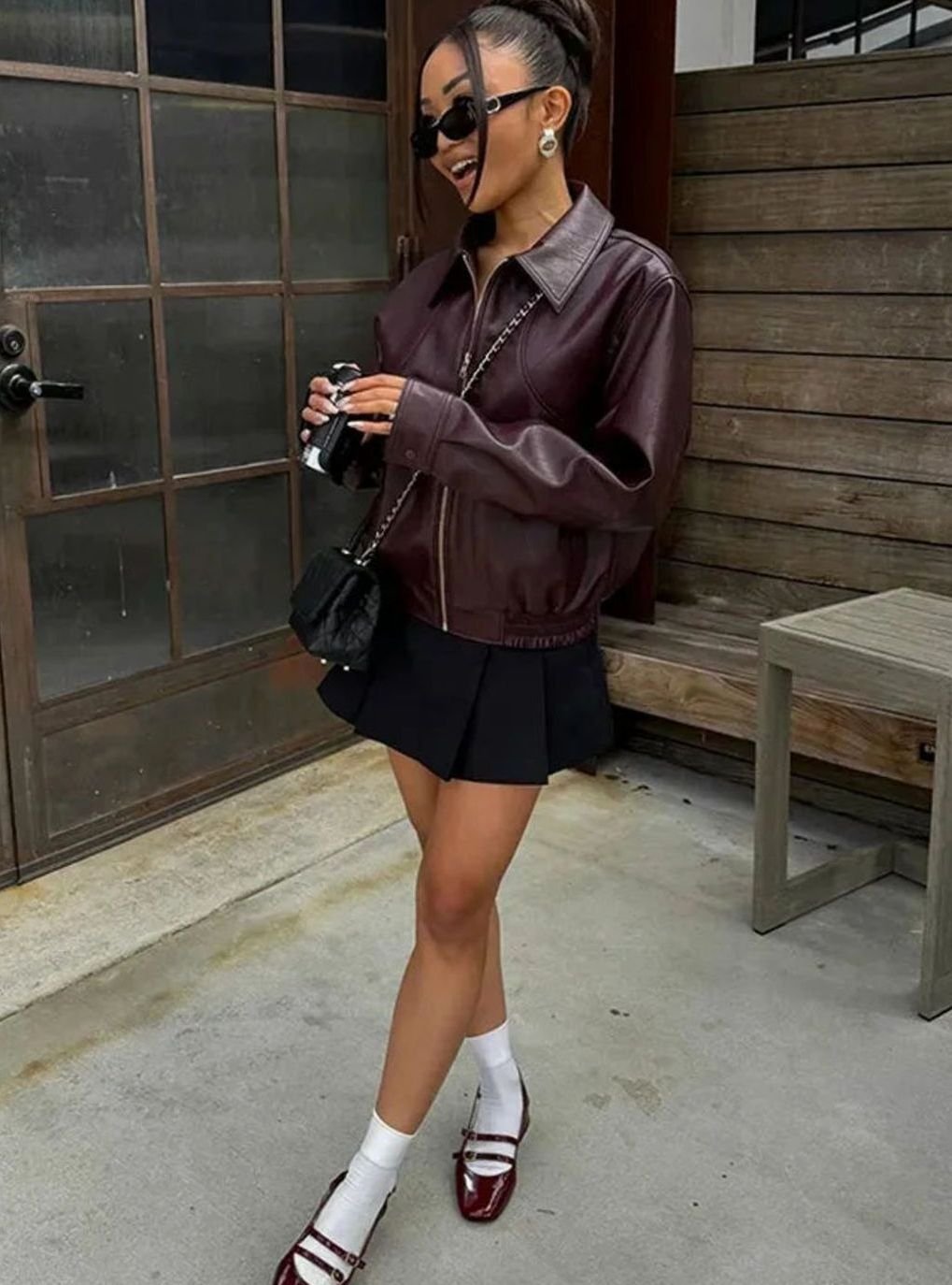 Odetta faux leather zip up bomber jacket - view 2